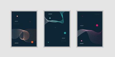 Abstract line wave gradient poster background modern set. Minimalist cover template with vibrant perspective line wave vector
