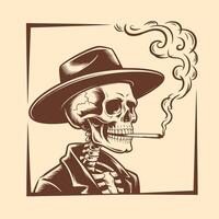 Retro Skeleton Cowboy Smoking Cigarette Illustration vector