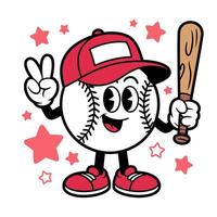 Cute baseball character with bat and cap cartoon illustration vector