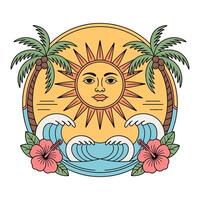 Retro Tropical Sun and Ocean Illustration vector