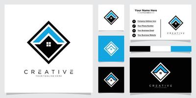 Abstract house logo design template with business card vector