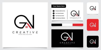 Initial GN or NG letter logo design with business card design. vector