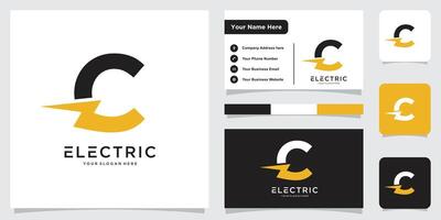 Initial C Letter with Lightning Bolt Logo Design with business card design . vector