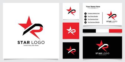 Star Logo Letter R. Star Symbol R Template with business card design template. vector