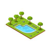 Pool surrounded by trees and benches vector