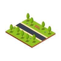 Isometric park design with pathway and trees vector