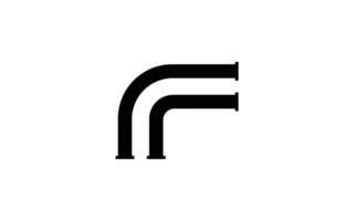 Industrial F Letter Logo Design with Pipe Shape and Curved Lines in Minimal Black Style vector