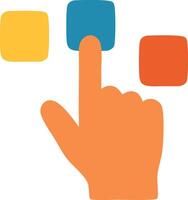 Animated Hand Selecting Blue Square with Yellow and Red Alternatives vector