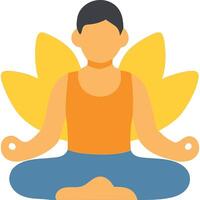 Flat illustration of a person meditating, presented in a serene pose, with stylized floral elements. vector