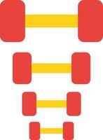 Four red and yellow dumbbells, progressively decreasing in size, arranged in a descending pattern. vector