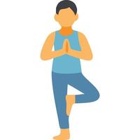 A stylized figure in tree pose, a yoga position. The figure is in blue and orange tones with hands in prayer position. vector