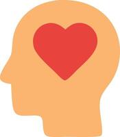A peach-colored head silhouette in profile, featuring a prominent red heart shape within, representing love, emotion, and the concept of thinking with the heart. vector