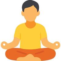 A person in a yellow shirt and orange pants is meditating in the lotus position, with hands in a relaxed mudra. vector