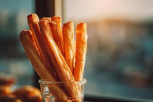 Traditional Chinese Fried Dough Sticks for Breakfast on Clean Surface photo