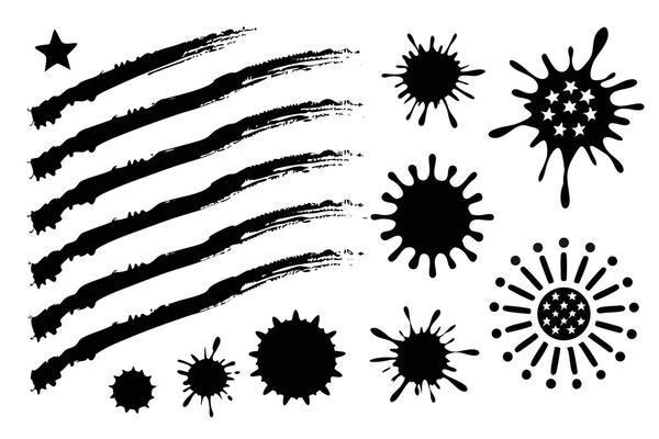 Dramatic Black Ink Splatter and Brush Stroke Design Elements for Festive Fourth of July Celebrations