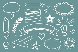 Charming Hand-Drawn Doodle Elements White Icons on Teal Background for Design Projects and Planners - Professional digital artwork with vibrant colors and detailed composition vector