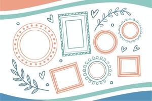 Charming Pastel Frames and Hearts A Delightful Hand-Drawn Illustration for Wedding Invitations, Scrapbooking, and Digital Design Projects vector