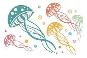Whimsical Pastel Jellyfish Dance in a Serene Underwater Scene, Illustrative Art Print - Professional digital artwork with vibrant colors and detailed composition vector