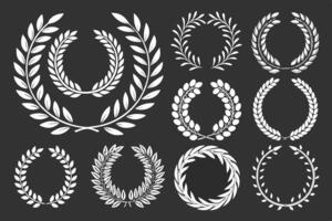 Elegant Collection of White Laurel Wreaths Circular, Oval, and Half-Circle Designs on Dark Background - Professional digital artwork with vibrant colors and detailed composition vector