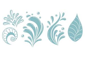 Serene Teal Water Splashes and Leaf Designs Elegant Nature-Inspired Illustrations for Design Projects - Professional digital artwork with vibrant colors and detailed composition vector
