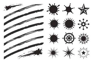 Dramatic Black Ink Brush Strokes and Nautical Starburst Graphics Set for Design Projects - Professional digital artwork with vibrant colors and detailed composition vector