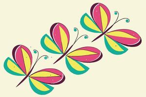 Three Joyful Pink, Yellow, and Teal Butterflies Dancing on a Cream Background A Whimsical Spring Illustration vector