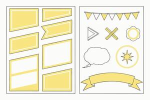 Cheerful Yellow and White Printable Scrapbook Elements Cute Frames, Banners, and Speech Bubbles for Joyful Design Projects vector