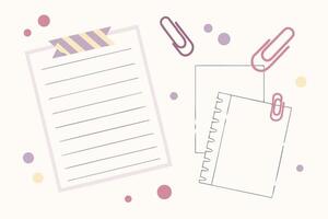 Serene Pastel Stationery Layout Blank Lined Paper, Notepad, and Paper Clips on a White Background, Inspiring a Calm and Organized Workspace vector