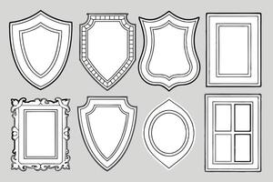 Elegant Collection of Eight Ornate Blank Frames Classic Shields, Baroque Picture Frames, and Decorative Borders for Design Projects vector
