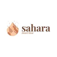 natural scenery logo sahara with simple elegant concept, mountain view and cactus trees in the sahara desert symbol of design template illustration vector
