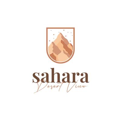 natural scenery logo sahara with simple elegant, mountain view and cactus trees in the sahara desert, as a symbol of design template illustration