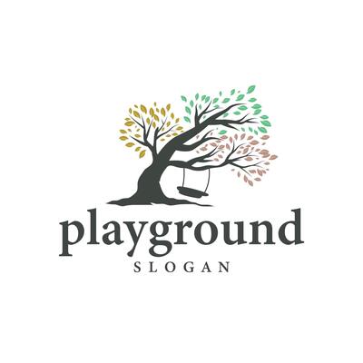 tree silhouette children playground logo natural tree playground and green forest tree nature as a product brand symbol or poster illustration template