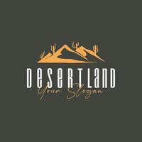 natural scenery logo sahara simple elegant, mountain view and cactus trees in the sahara desert, as a symbol of design template illustration vector