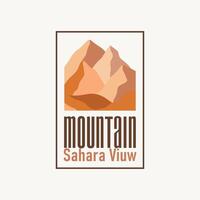 natural scenery logo sahara with simple elegant concept, mountain view and cactus trees in the sahara desert, symbol of design template illustration vector