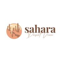 natural scenery logo sahara with simple elegant concept, mountain view cactus trees the sahara desert, as a symbol of design template illustration vector