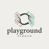 tree silhouette concept children playground logo natural tree concept as a playground and green forest tree nature product brand symbol or poster illustration template vector