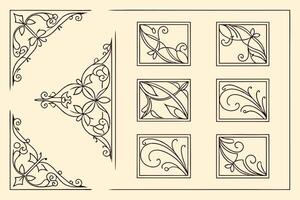 Elegant Flourishing Brown Line Art Corner and Tile Design Elements for Vintage, Romantic, or Classic Projects vector