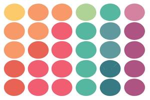 Serene Pastel Circle Pattern A Calming Color Palette of Soft Oranges, Greens, and Purples Arranged in a Grid for Design Inspiration vector