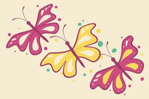 Three Cheerful Butterflies Dancing in a Whimsical Springtime Garden Illustration - Professional digital artwork with vibrant colors and detailed composition vector