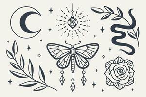 Enchanting Mystical Moon, Butterfly, and Snake Tattoo Design Elements Dark Academia Aesthetic - Professional digital artwork with vibrant colors and detailed composition vector