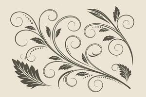 Elegant Flourishing Floral Design Swirling Leaves and Curls in a Serene Beige Background, Perfect for Vintage Decor vector