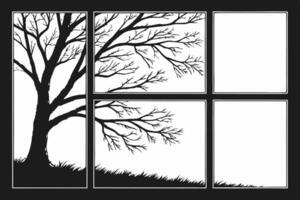 Serene Winter Landscape Viewed Through a Paned Window A Monochromatic Silhouette of Bare Branches and a Majestic Tree, Evoking a Sense of Quietude and Peace. vector