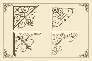 Elegant Vintage Corner Ornaments Four Decorative Flourishes for Classic Design Projects, in a Calm Beige Setting vector