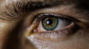 Close-Up View of Human Eye with Detailed Iris and Vibrant Color Contrasts photo