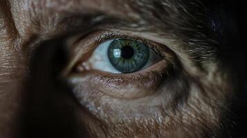Close-Up of Human Eye with Vibrant Blue Iris and Distinctive Texture in Natural Light photo
