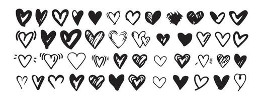 heart brush stroke icon set vector