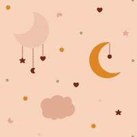 Bohemian baby seamless pattern with moon heart star crescent. vector