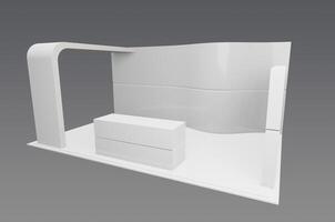 A white display stand with a table and chair photo