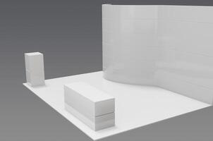 A white wall with a white door and a white table photo