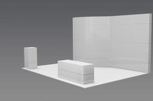 White blank creative exhibition stand design booth template 3d illustration for mock ups photo